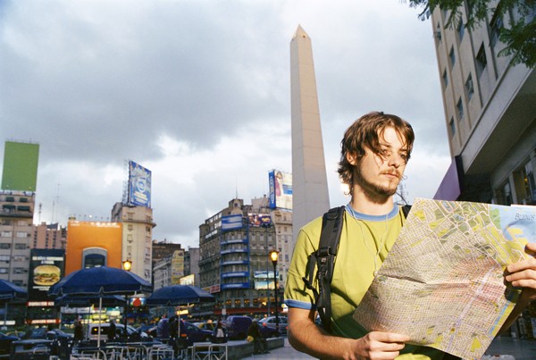 Man looking at map in Buenos Aires