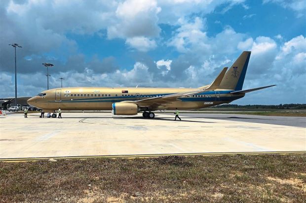 Sultan's new Boeing 737 parked at the Senai Airport